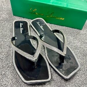 Luxe Black Rhinestone Sandals by Lauren Lorraine Size 7 - NEW